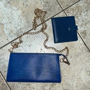 Original LV epi blue pochette with Free LV epi blue bifold wallet